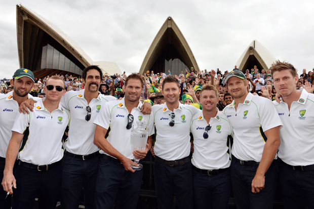 Psychological victory: Mitchell Johnson and team-mates
