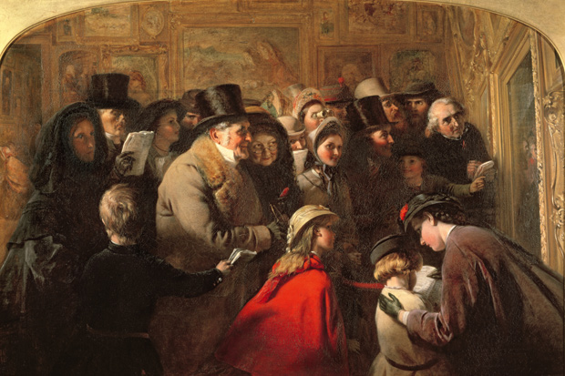 Who’s in, who’s out: George Bernard O’Neill’s ‘Public Opinion’ depicts a private view of the annual exhibition at the Royal Academy