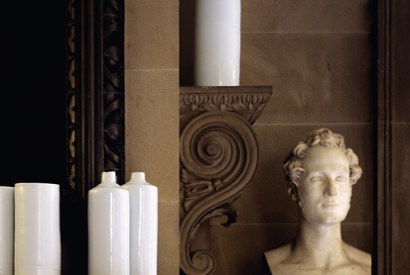 ‘A Sounding Line’ (2006–7). Detail of de Waal’s 66 porcelain vessels in white and celadon glazes, Chatsworth House, Derbyshire