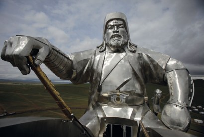 Close-up of Genghis towering 40 metres over his home pastures near the Mongol capital, Ulaanbaatar – the world’s biggest equestrian statue