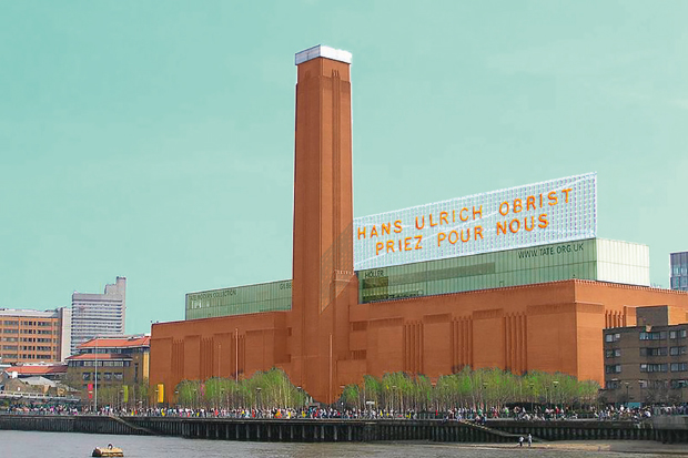 Superstar curators like Hans Ulrich Obrist tour the world making items desirable through their selection alone, while paranoically insisting that what they do is ‘work’. Study for Tate Modern Sign (Bill Burns, 2012)