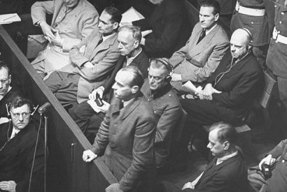 Nazis in the dock: Hans Frank replies to questioning during the Nuremberg Trials