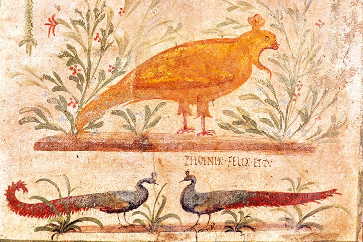 Sign for a thermopolium (taverna) in Pompeii, depicting a phoenix, with the inscription ‘Phoenix Felix et Tu’ – ‘the Phoenix is happy (or lucky) – and you!’