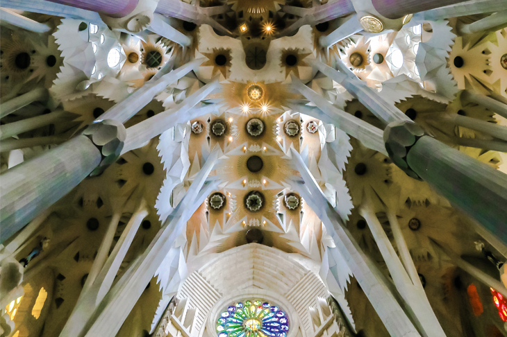 Inside the Sagrada Família: Gaudí was fascinated by the shapes of shellfish and pebbles, the branches of trees and light on a spider’s web
