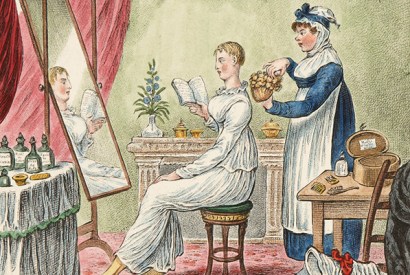 James Gillray’s ‘The Wig’. Hairdressing was a good time to catch up on the latest novel