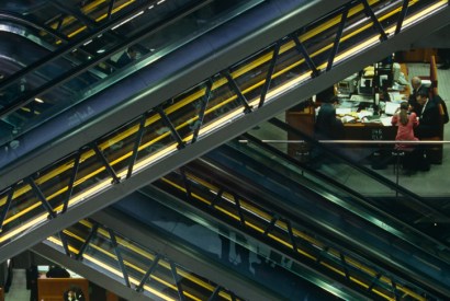 Escalators in the atrium of Richard Rogers’s Lloyds building