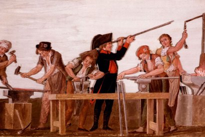 The many components of the flintlock on a late 18th-century rifle were made by hand and had to be filed to fit