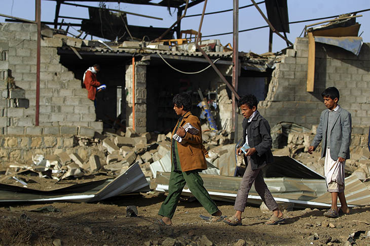 Yemen's capital Sana'a after another airstrike, where Aziz H's award-winning new play is set. Photo: Mohammed Huwais / AFP